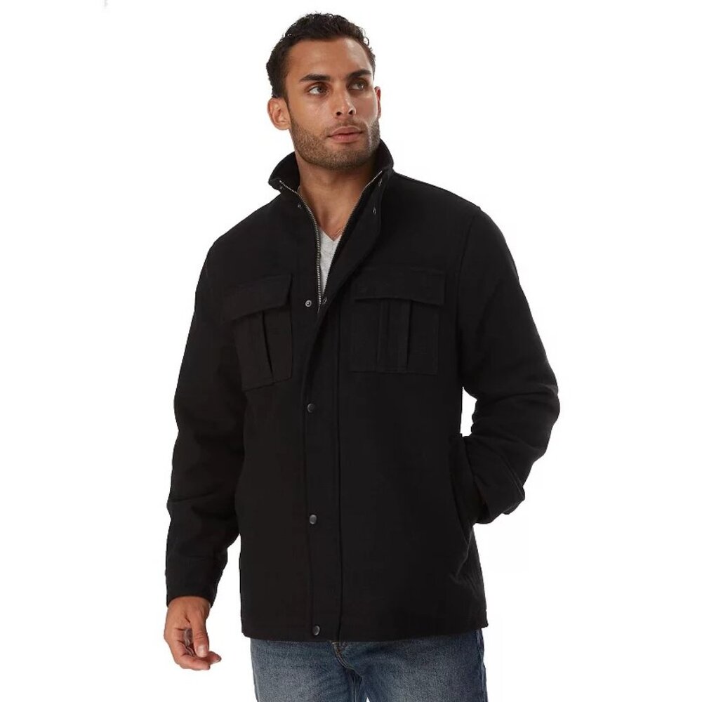 Men's Winter Trucker Coat 53% Wool Blend 5-Pocket Full Zip Jacket Collared